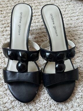 Andrew Geller Black Slide Mules with Decorative Glossy Studs Size: 8.5 M